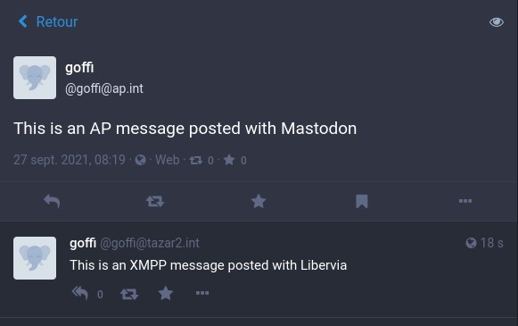 test message sent with Libervia AP Gateway