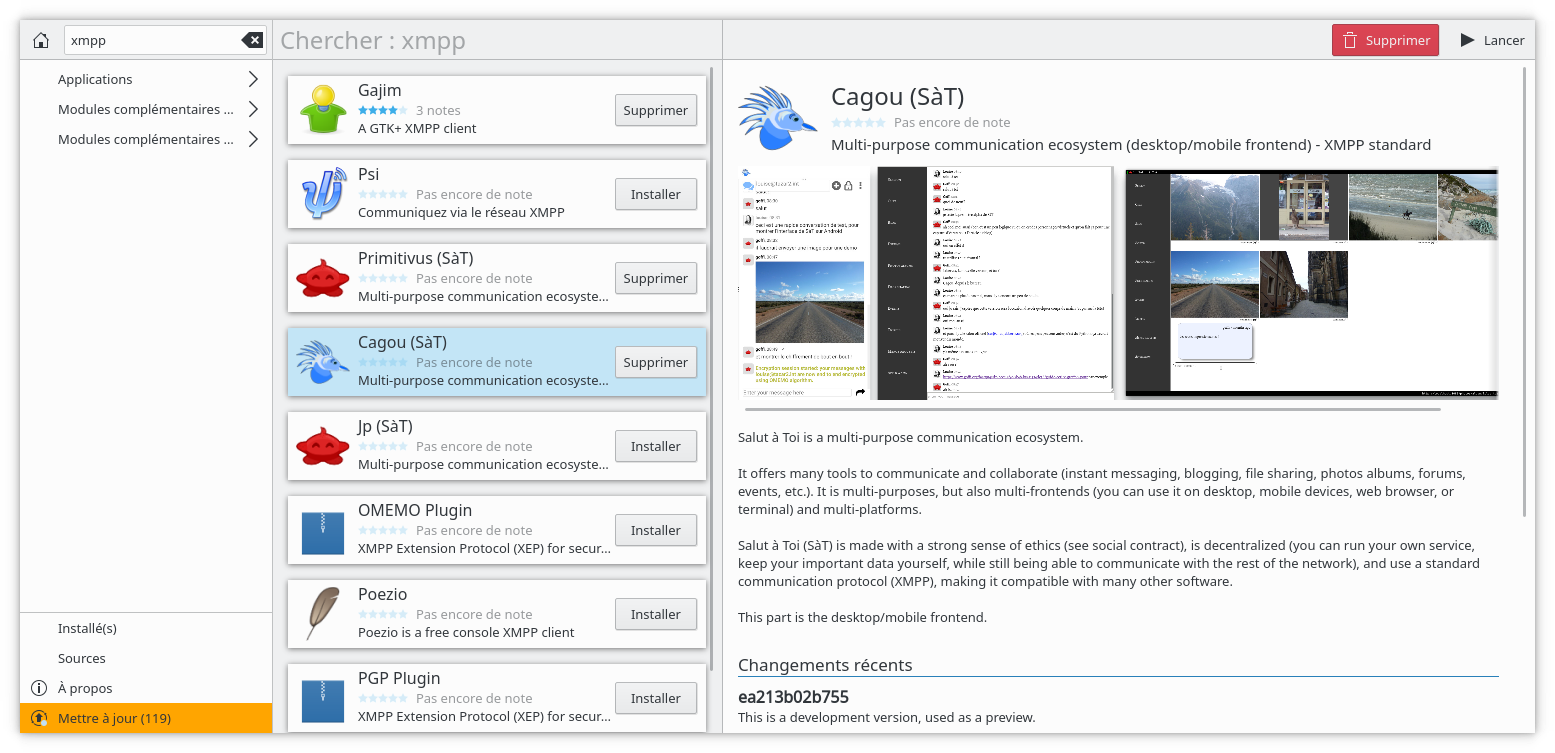 Cagou flatpak package seen on KDE Discover